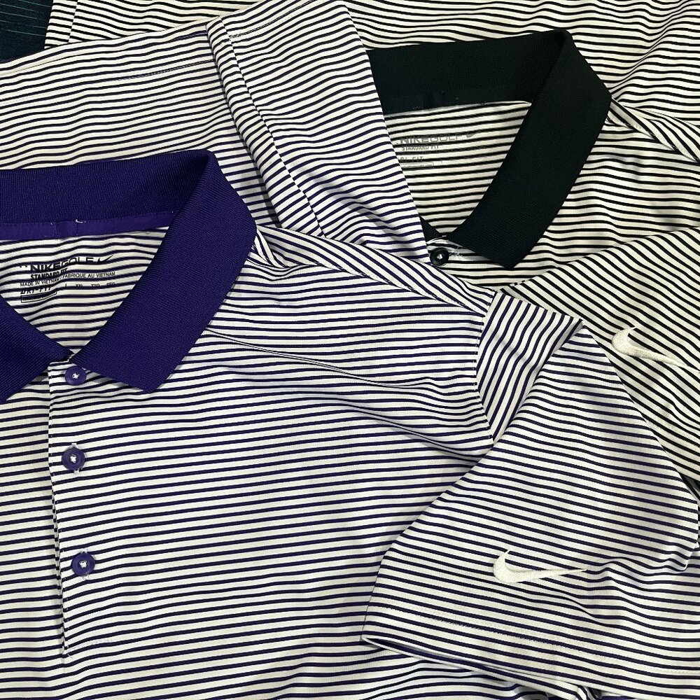 Nike Golf Men's lot of 2 black & purple striped Standard Fit polo shirts XXl 2XL